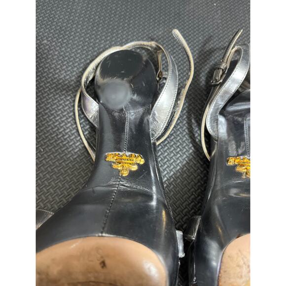 Prada Milano Silver Metallic High‎ Heels Strappy Womens Shoes Size 37.5 US 7.5 - Picture 8 of 12